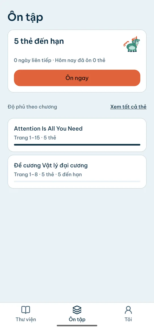 Màn ôn tập với số thẻ đến hạn